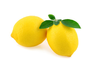 lemon fruit with leaf isolated on white background