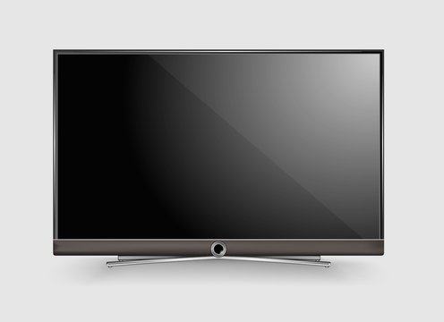 Black LED tv television screen blank on white wall background