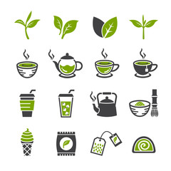 Green tea icon set