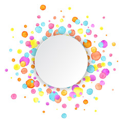Watercolor confetti with space for your text. Colorful rainbow confetti background. Party design. Vector illustration