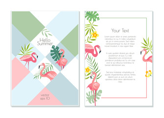 Vector flamingo exotic forest card  template