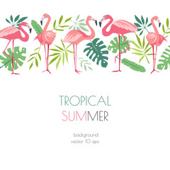 Vector flamingo exotic forest horizontal background