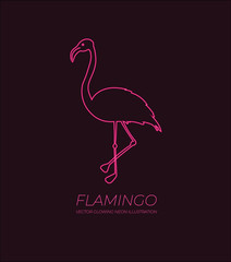 Vector Shining Pink Flamingo, Neon Sign with Text Sample, Lights on Dark Background.