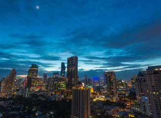 Fototapeta na wymiar Aerial view of cityscape skyline concept, Background of Bangkok city with sunset skyscrapers