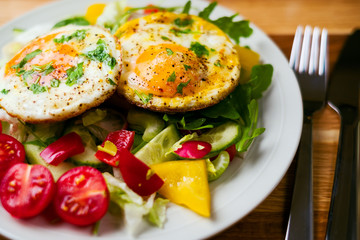 Tasty and healthy breakfast eggs and vegetable salad