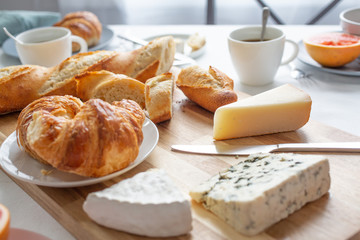 Breakfast spread with pastry and Chesse