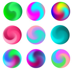 Round gradient vector set of vibrant colorful fluid abstract blurs design elements. Gradient colorful covers for calendars, brochures, cards. Soft and smooth color. Round gradient for mobile apps