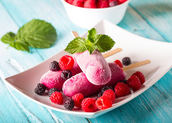 ice cream fruit berry sweet fresh wooden art background
