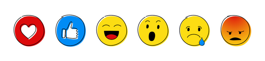 Emoji reactions - set of different emoticons. Vector. - obrazy, fototapety, plakaty