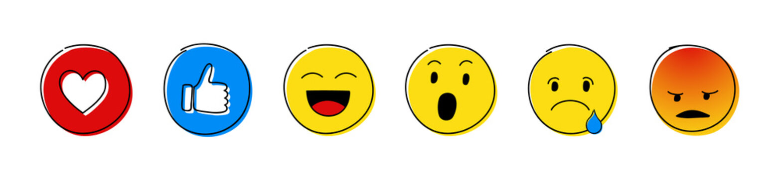 Emoji reactions - set of different emoticons. Vector.