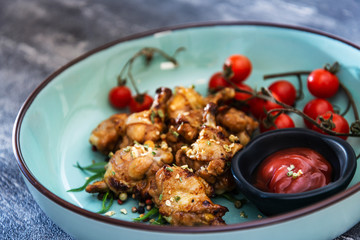 roasted sleeves chicken with potatoes and barbecue sauce