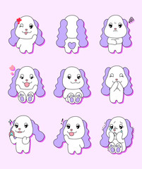 Pretty Dog character9 different actions illustrations. Great for cosmetic banner or petspa.