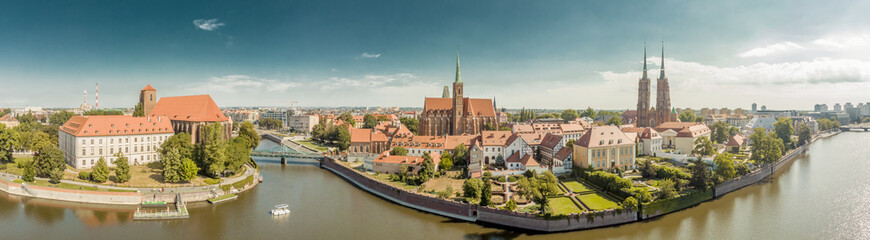 Poland. Wroclaw. Ostrow Tumski, park, and Odra River. Aerial High Resolution Photo. - 212604737