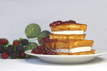 Viennese wafers with berry souffle and fruity jam.