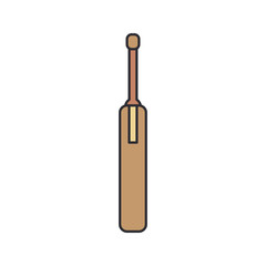 Color vector icon wooden cricket bat. Sport equipment success symbol. Athletic competition activity. Pitcher, beater, catcher. British college game. Score. Retro style illustration element for design