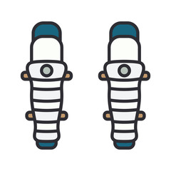 Color vector icon hockey, rugby, baseball defense knee armor plates. Sport equipment success symbol. Athletic competition activity. Leg protection. Training game. Retro style illustration and element