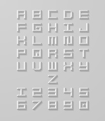 Vector letters and numbers with shadow. White 3d alphabet. Modern vector font.
