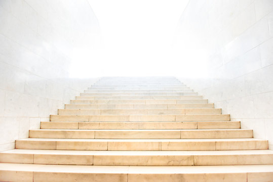 Marble staircase with stairs with white isolated background