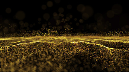 Digital wave particles form for digital background. gold wave with light showing through