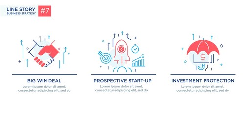 Set of illustrations concept with businessmen. Workflow, growth, graphics. Business development, milestones. linear illustration Icons infographics. Landing page site print poster. Line story