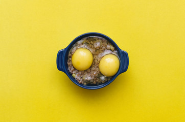 Buckwheat porridge with cheese and egg. Healthy food.