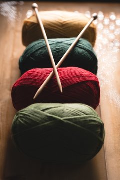 Multicolored of yarn arranged in row