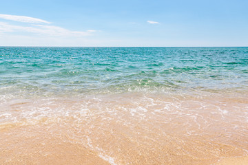 Fototapeta na wymiar Blue coast of Tyrrhenian sea with sand beach
