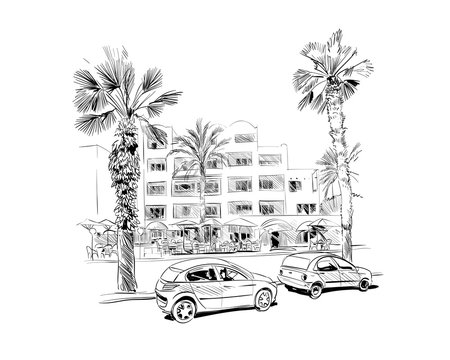 Medina Susa. Tunisia. North Africa. Hand drawn vector illustration.