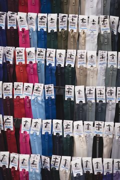 Collection of various zip in tailor shop