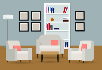 Interior of the living room with furniture , Vector illustration