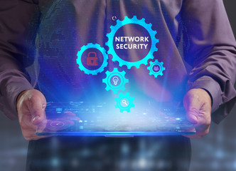 The concept of business, technology, the Internet and the network. A young entrepreneur working on a virtual screen of the future and sees the inscription: Network security