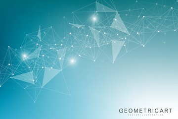 Geometric abstract background with connected line and dots. Structure molecule and communication. Scientific concept for your design. Medical, technology, science background. Vector illustration.