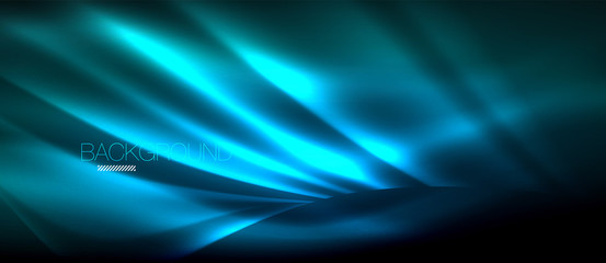 Neon glowing wave, magic energy and light motion background. Wallpaper template, hi-tech future concept