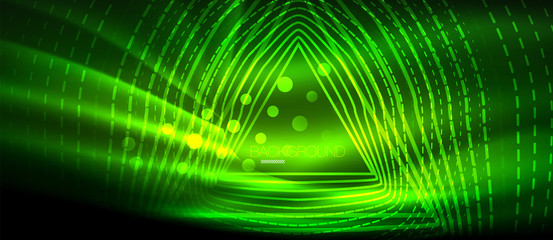 Neon glowing wave, magic energy and light motion background. Wallpaper template, hi-tech future concept