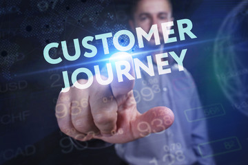 The concept of business, technology, the Internet and the network. A young entrepreneur working on a virtual screen of the future and sees the inscription: Customer journey