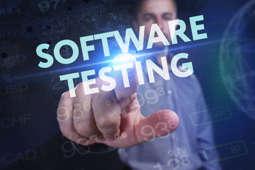 The concept of business, technology, the Internet and the network. A young entrepreneur working on a virtual screen of the future and sees the inscription: Software testing