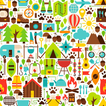 Camping Flat Seamless Pattern