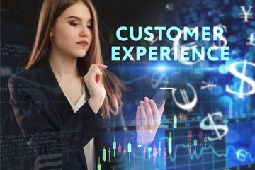 The concept of business, technology, the Internet and the network. A young entrepreneur working on a virtual screen of the future and sees the inscription: Customer experience