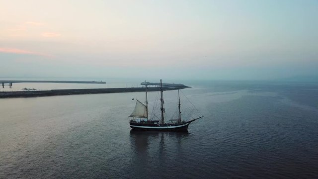 aerial view of ship in harbour in Dun Laoghaire, Dublin.