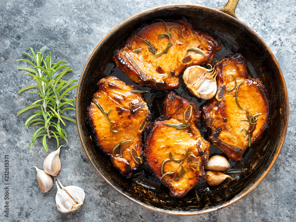 Poster rustic pan fried pork chops