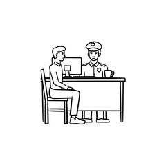 Airport police hand drawn outline doodle icon. Customs officer in uniform as law, power and check up concept. Vector sketch illustration for print, web, mobile and infographics on white background