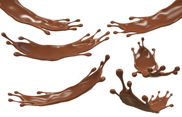 Chocolate splash set isolated on white background.