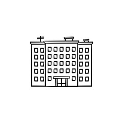 Residential building hand drawn outline doodle icon. Block of flats, ghetto, crowded apartments concept. Vector sketch illustration for print, web, mobile and infographics on white background.