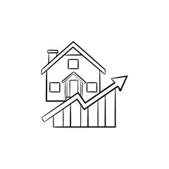 Real estate market growth chart hand drawn outline doodle icon. Property price, investment and earnings concept. Vector sketch illustration for print, web, mobile and infographics on white background.