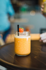 Cocktail jar with bright tasty drink