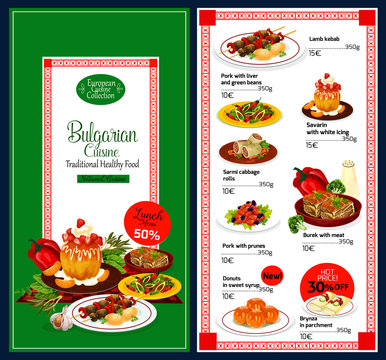 Vector menu for Bulgarian cuisine dishes