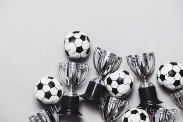 Soccer ball with a silver winning trophy