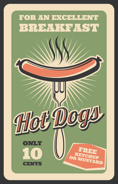 Vector retro poster of hot dog fast food