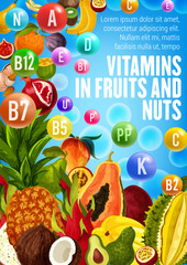 Vector poster with vitamins of fruits and nuts