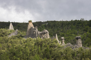 rock formation called les demoiselles coiffee in Le Sauze-du-Lac in the french durance valley and...